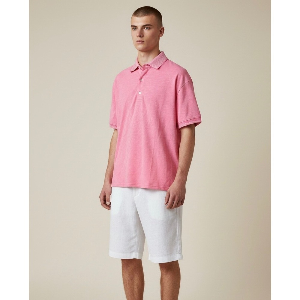 Peter Werth Mens Pink Jervis Cotton Polo Shirt Size Medium Short Sleeve Top